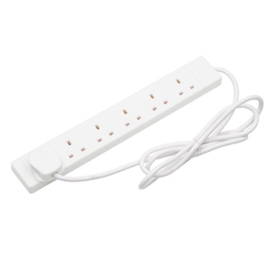 2 Meter 6 Plug 13 amp Extension Lead - White