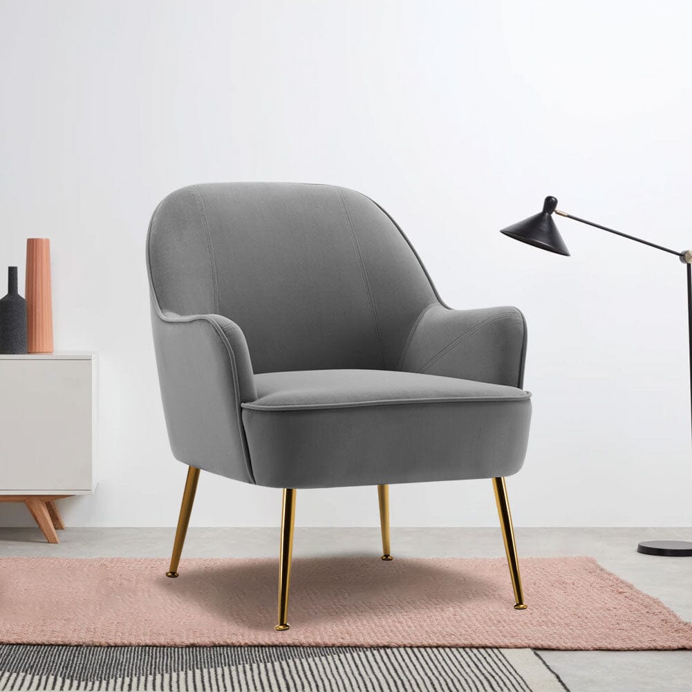2ft Leisure Velvet Armchair with Gold-Plated Metal Legs