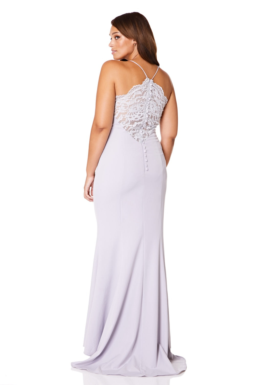 Addilyn Fishtail Maxi Dress with Lace Button Back Detail, UK 8 / US 4 / EU 36 / Silver