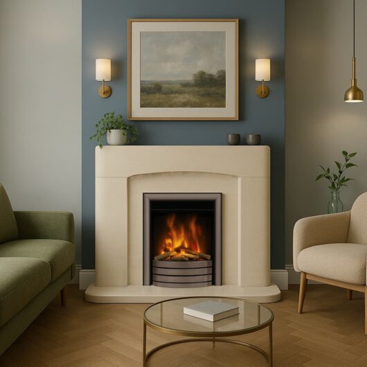 Axon Bow Limestone Fireplace