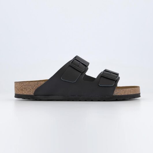 Birkenstock Arizona Mens Black Leather Two Strap Sandals, Size: 8