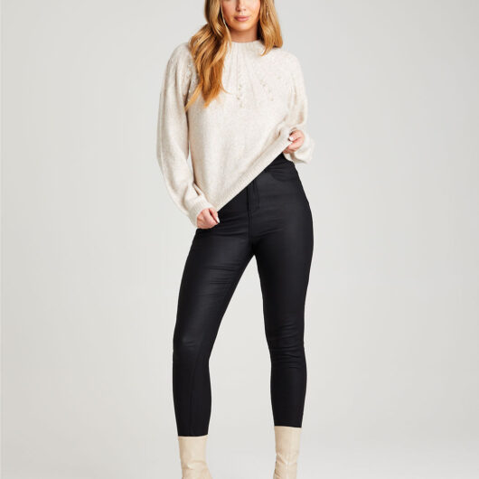 Black Leather-Look High Waist Skinny 'Shaper' Jean - 10