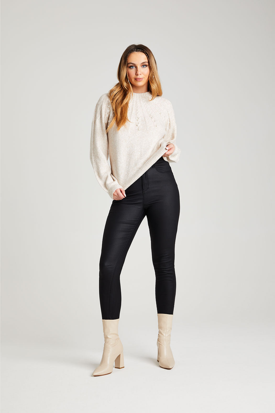 Black Leather-Look High Waist Skinny 'Shaper' Jean - 8