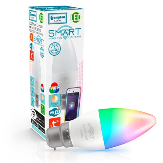 Crompton LED Smart WiFi Candle Light Bulb B22 5W Dim Warm White + RGB 3000K Bayonet Coloured Opal