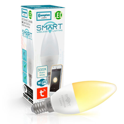 Crompton LED Smart WiFi Candle Light Bulb E14 5W Dim Warm White 3000K Small Screw Amazon Alexa Opal