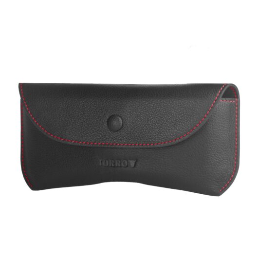 Leather Sunglasses Case / Glasses Case - Black with Red Detail