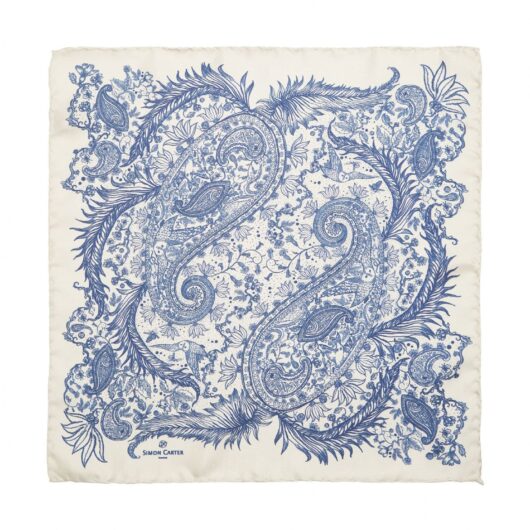 Night Paisley Silk Pocket Square Cream