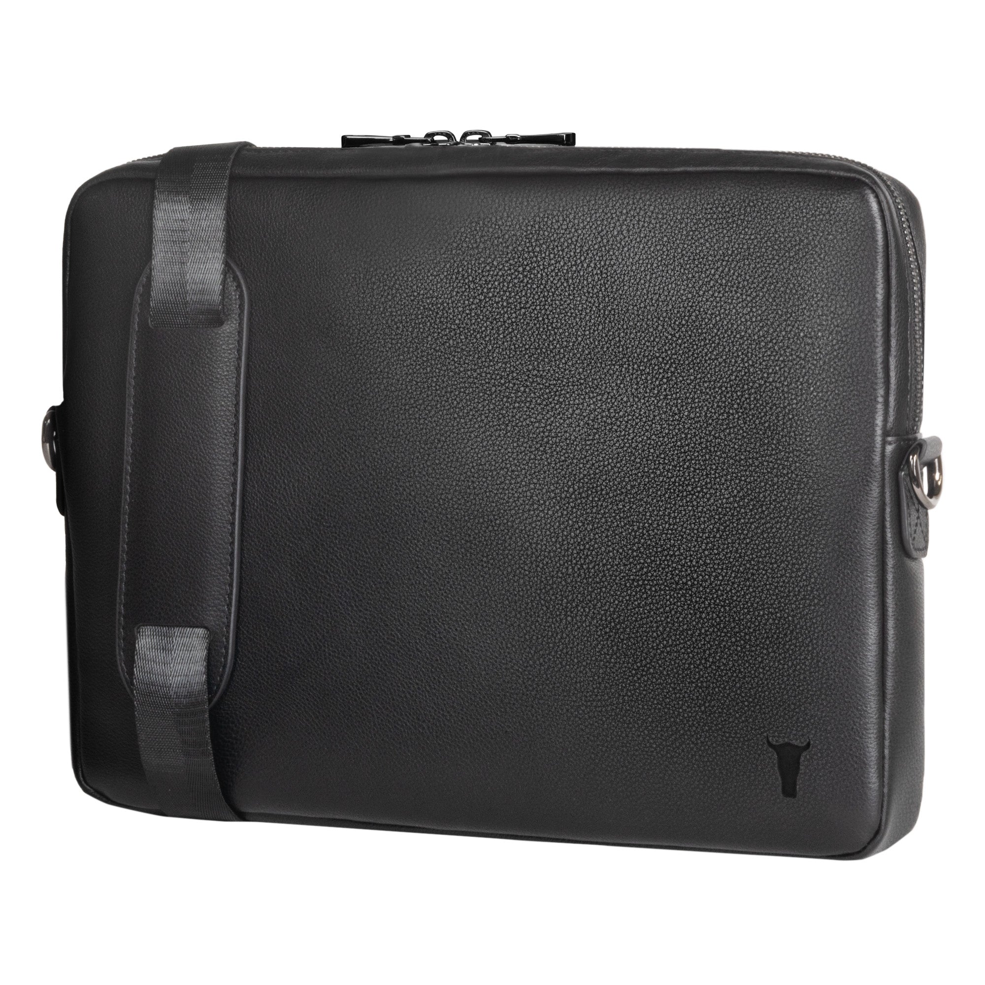 Slim Leather Laptop Bag - Black
