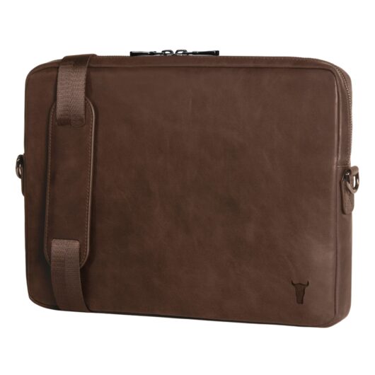 Slim Leather Laptop Bag - Dark Brown