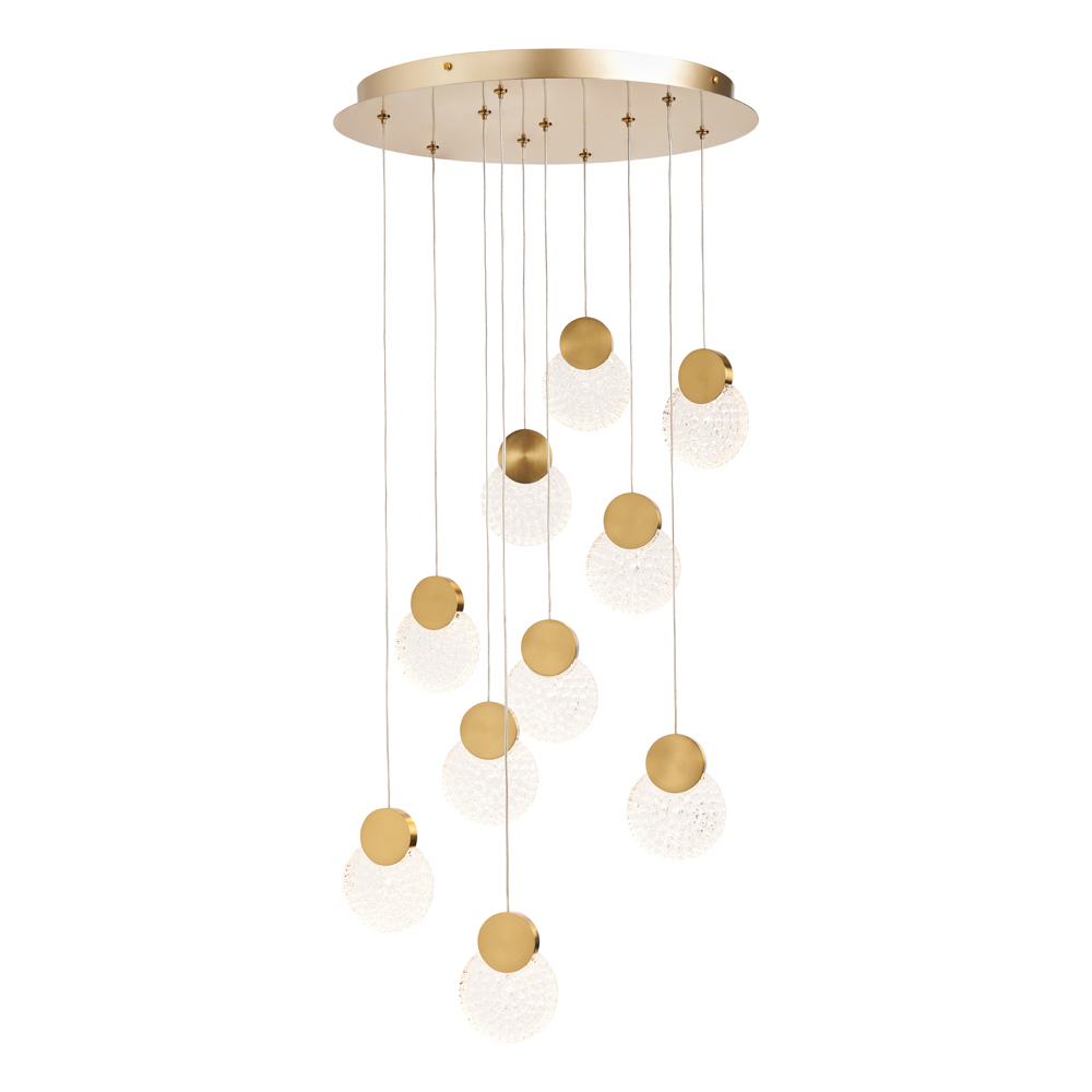 Visconte Oskar 10 Light LED Glass Cluster Pendant - Satin Brass