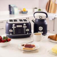 1.7L Kettle & 4 Slice Toaster Matt Dark Blue and Silver