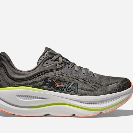 HOKA Men's Bondi 9 Road Running Shoes in Asphalt Grey/Gravel, Size 12