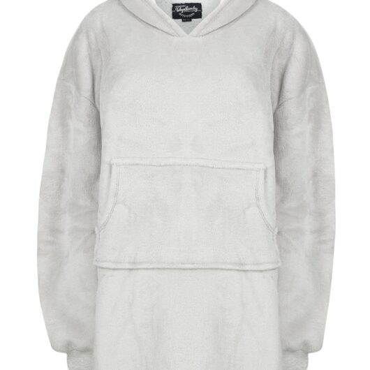 Hooded Blankets Adult Kiley Soft Fleece Borg Lined Oversized Hooded Blanket with Pocket in Light Grey Marl / One Size - Tokyo Laundry