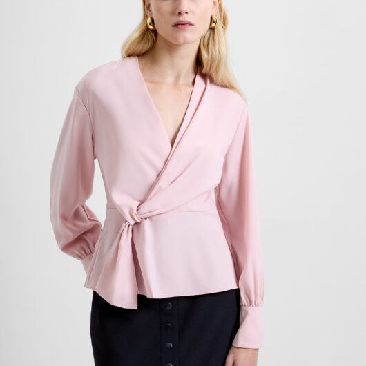 Laurel Crepe Wrap Peplum Top Peach Pink