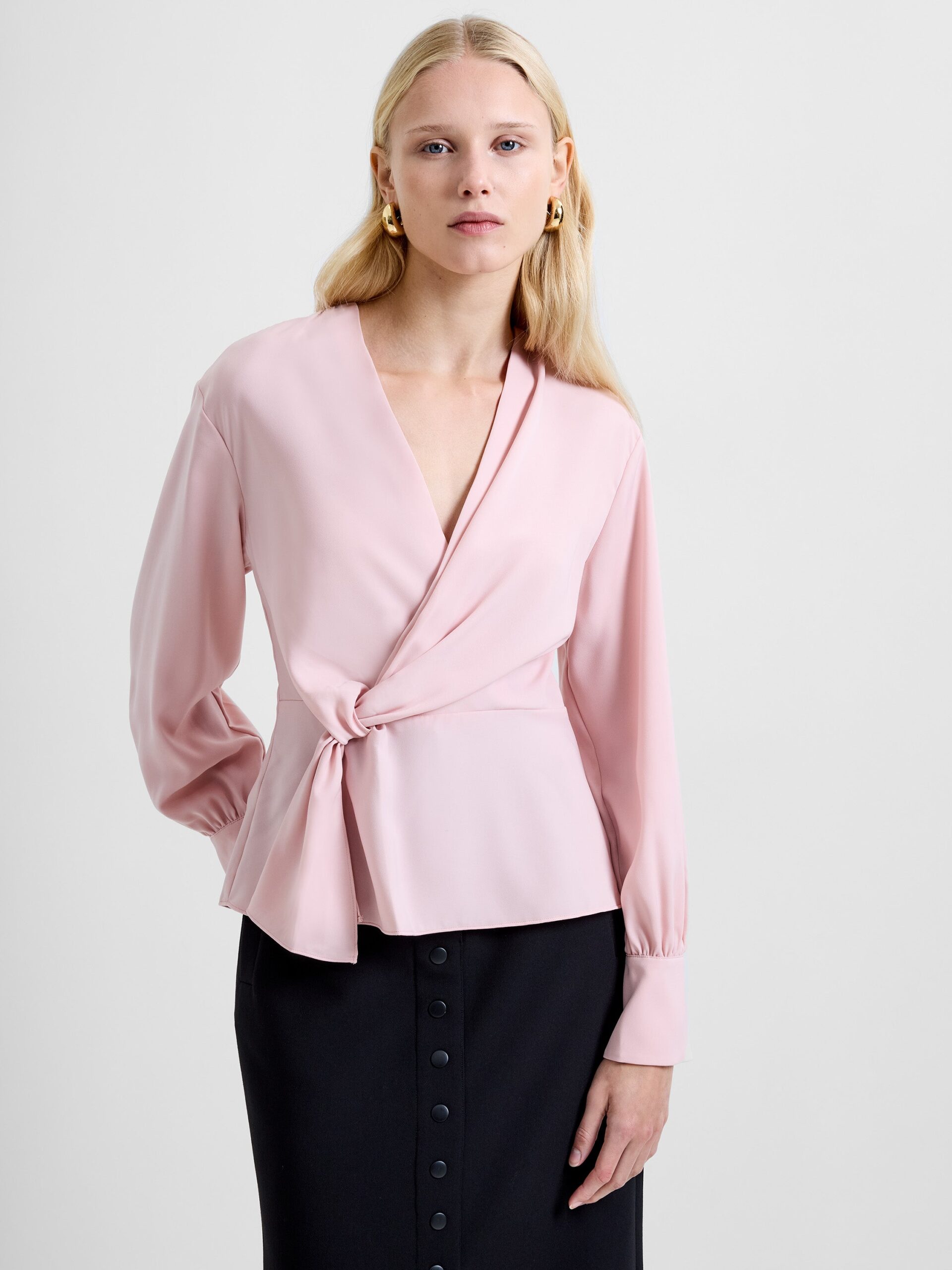 Laurel Crepe Wrap Peplum Top Peach Pink
