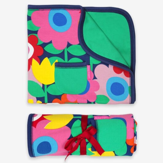 Organic Navy Flower Power Blanket