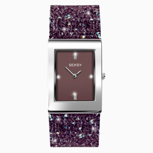 Seksy Seksy Rocks® Ladies Watch | Silver Case & Leather Bracelet with Purple Dial | 2857