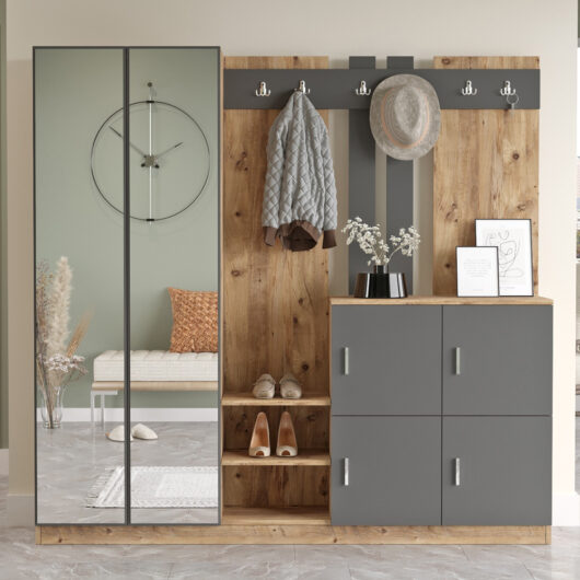 Bostin Wooden Hallway Furniture with Mirror in Atlantic Pine and Anthracite