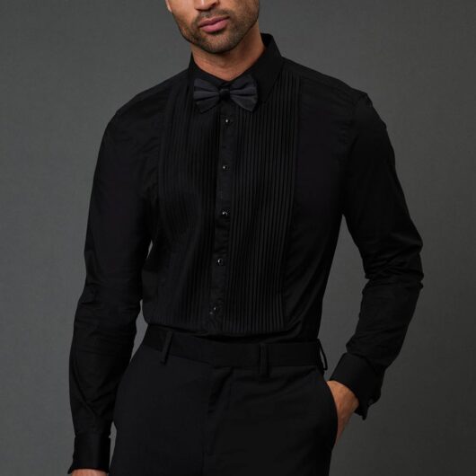 Burton Men's Black Pleat Front Slim Fit Long Sleeve Dress Shirt | Size: 16in