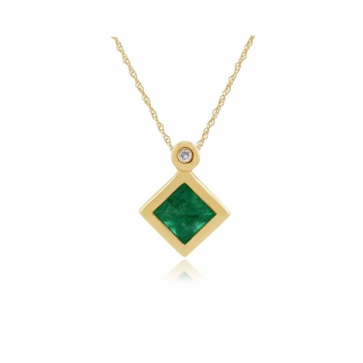 Classic Square Emerald & Diamond Pendant in 9ct Yellow Gold
