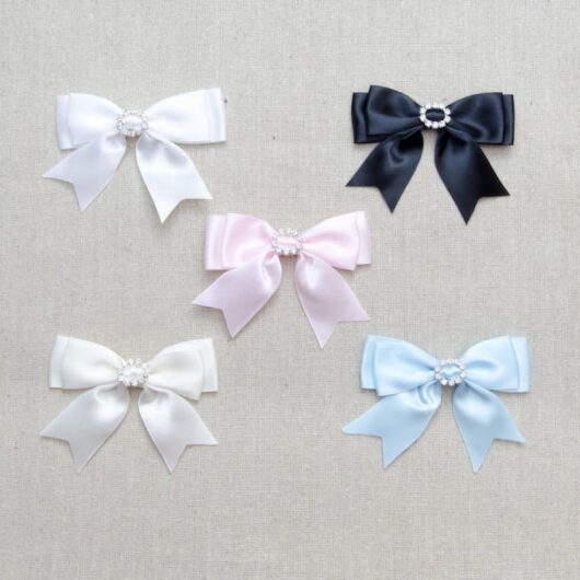 Diamante Buckle Satin Bows Ivory