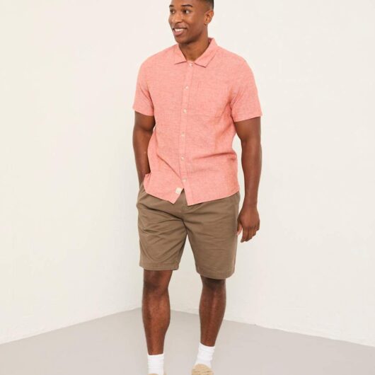 FatFace Regular Fit Cotton Linen Blend Shirt Orange