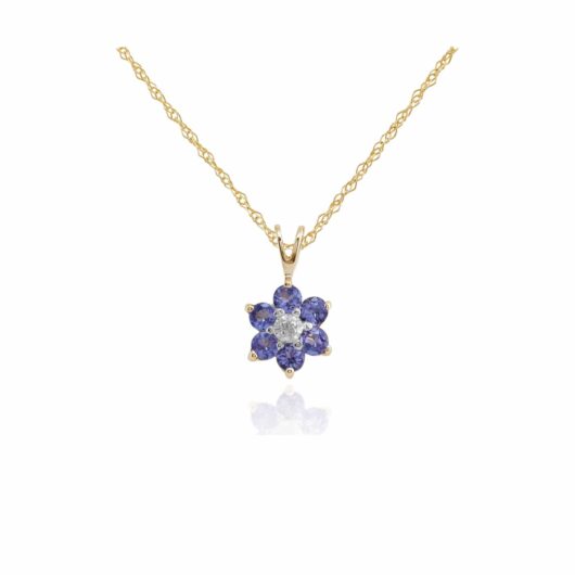 Floral Round Tanzanite & Diamond Cluster Pendant in 9ct Yellow Gold