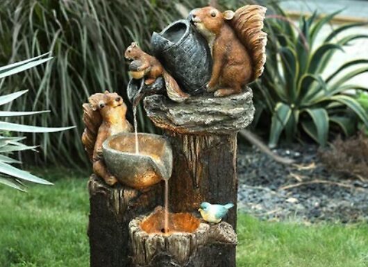 Geese or Squirrel Garden Decoration with Optional Water Feature - 3 Options