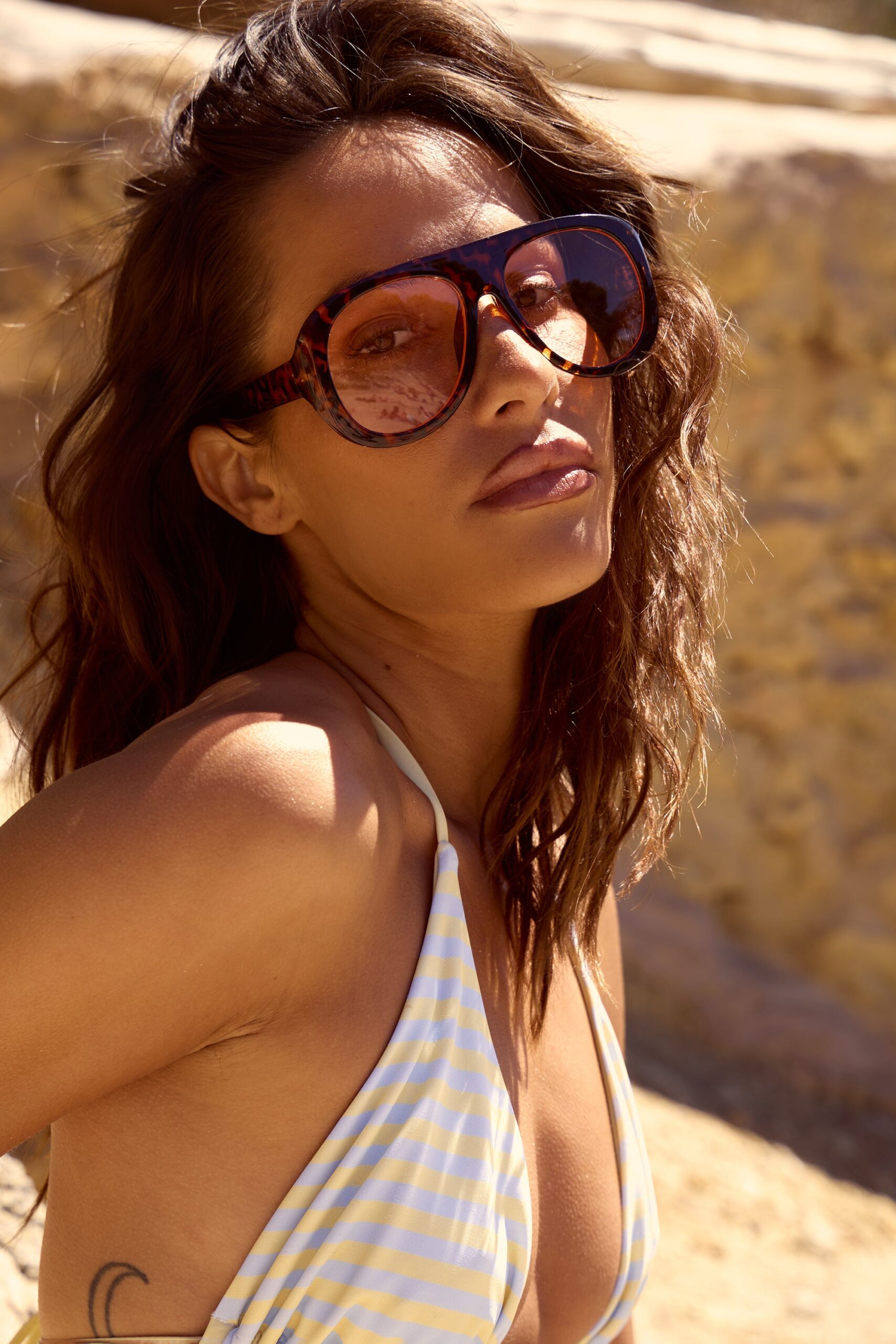 Kaiia Chunky Clear Lens Aviator Sunglasses Brown Tort