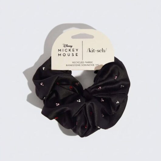 Kitsch & Mickey and Minnie Recycled Black Fabric Rhinestone Scrunchie Colour: Black