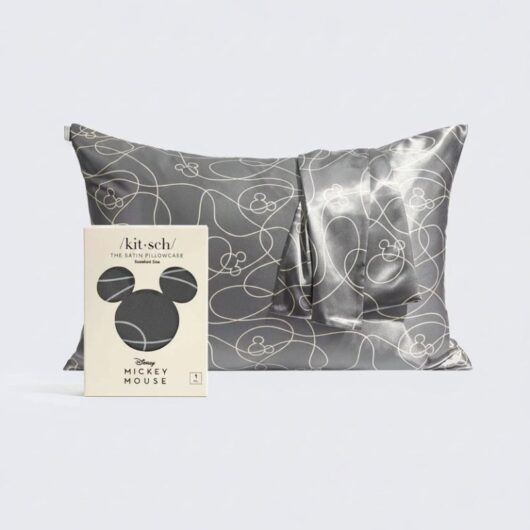 Kitsch & Mickey and Minnie Satin Pillowcase Standard Mickey Maze Colour: Grey