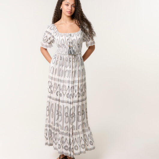 Milkmaid Shirred Square Neck Midi Dress - S/M / IVORY