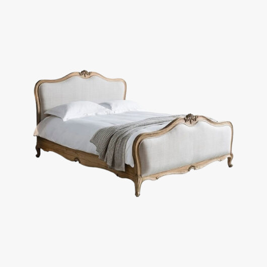 Opera King Size Bed Frame in Natural Wood and Linen