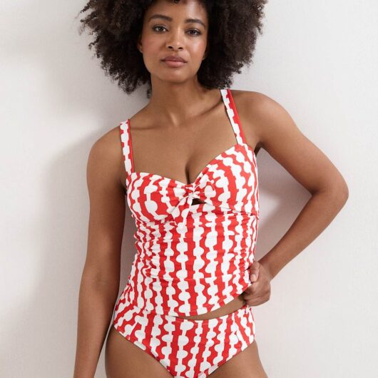 Phase Eight Printed Padded Tie Front Tankini Top Red Mix