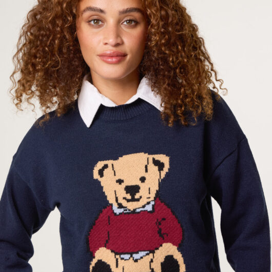Round Neck Bear Jumper - S/M / NAVY
