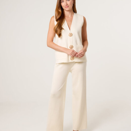 Two -Piece Set With Gold Button Details - 14/16 / BEIGE