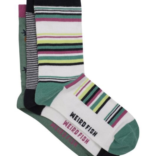 Weird Fish Parade Patterned Socks 3 Pack Navy Size 4-7